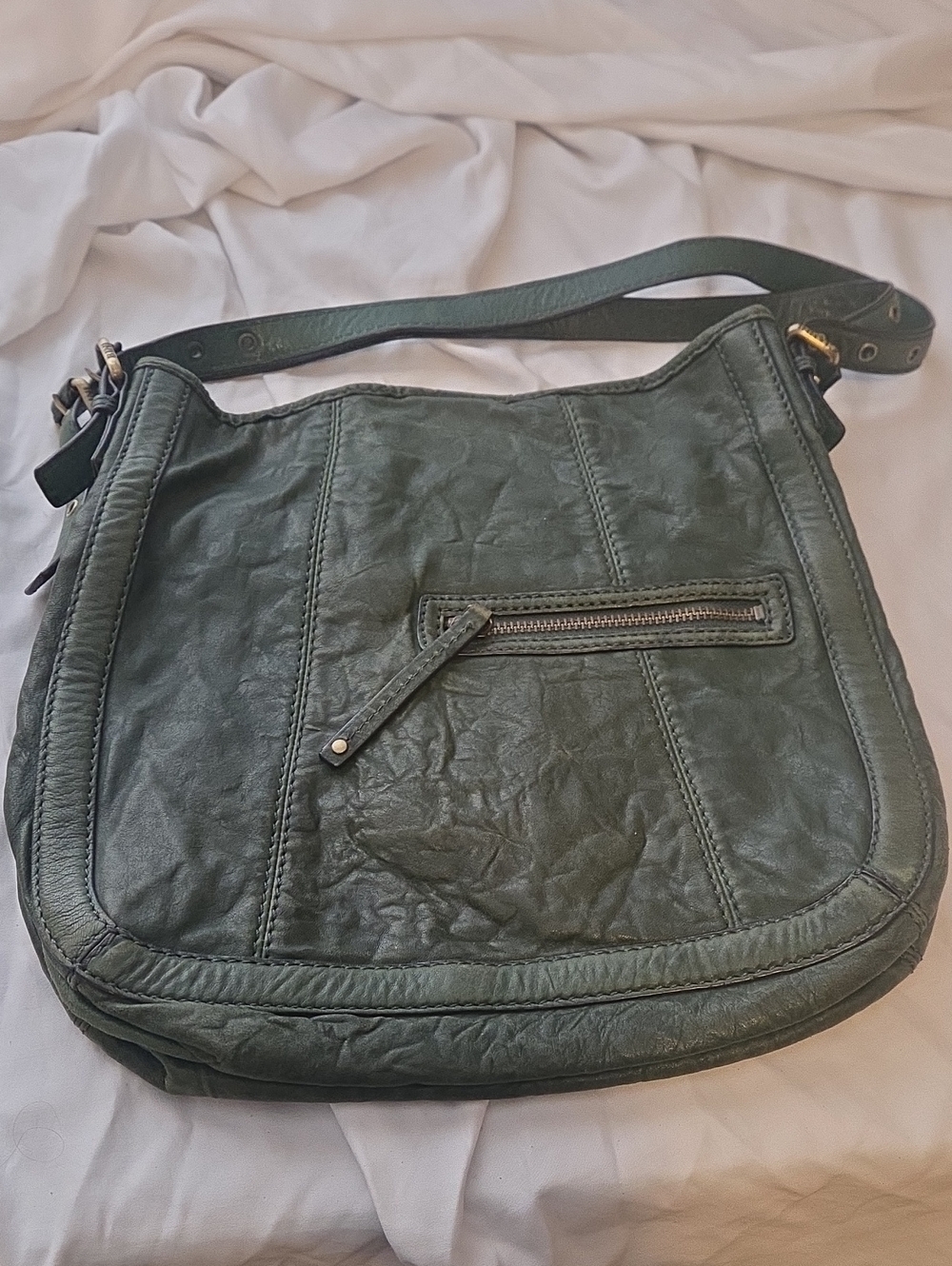 Green Leather Crossbody Shoulder Bag - Unbranded